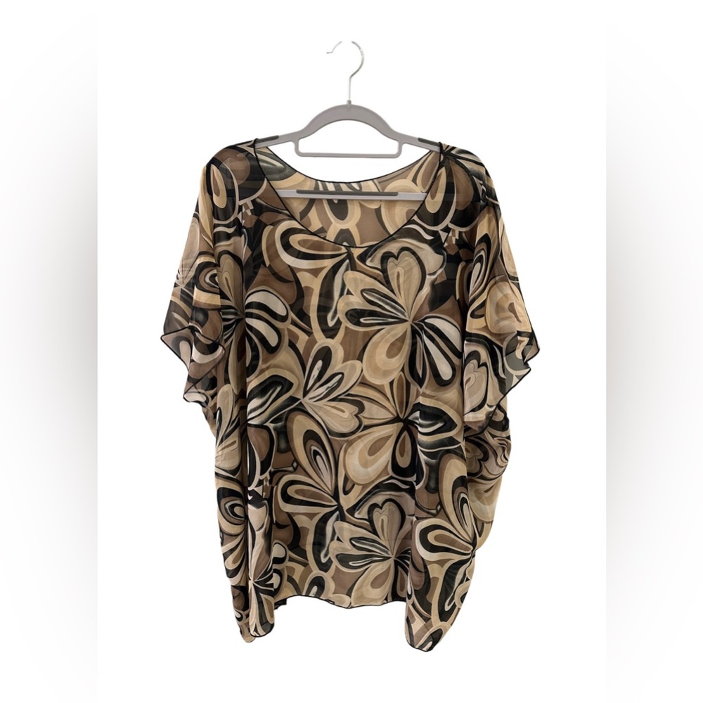 RAPZ Sheer Mesh Retro Neutrals Paisley Poncho